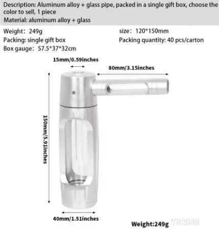Portable Metal Smoking Pipe with 155mm Glass