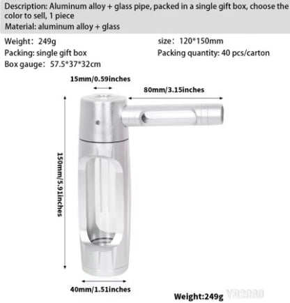 Portable Metal Smoking Pipe with 155mm Glass